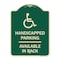 Signmission Handicapped Parking Available in Back W/ Graphic Heavy-Gauge Aluminum Sign, 24" x 18", G-1824-23911 A-DES-G-1824-23911 - alternate 1